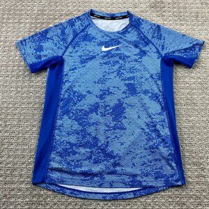 Nike Pro DRI-FIT Shirt Boys Size Large L Blue Standard Fit Center Swoosh Logo